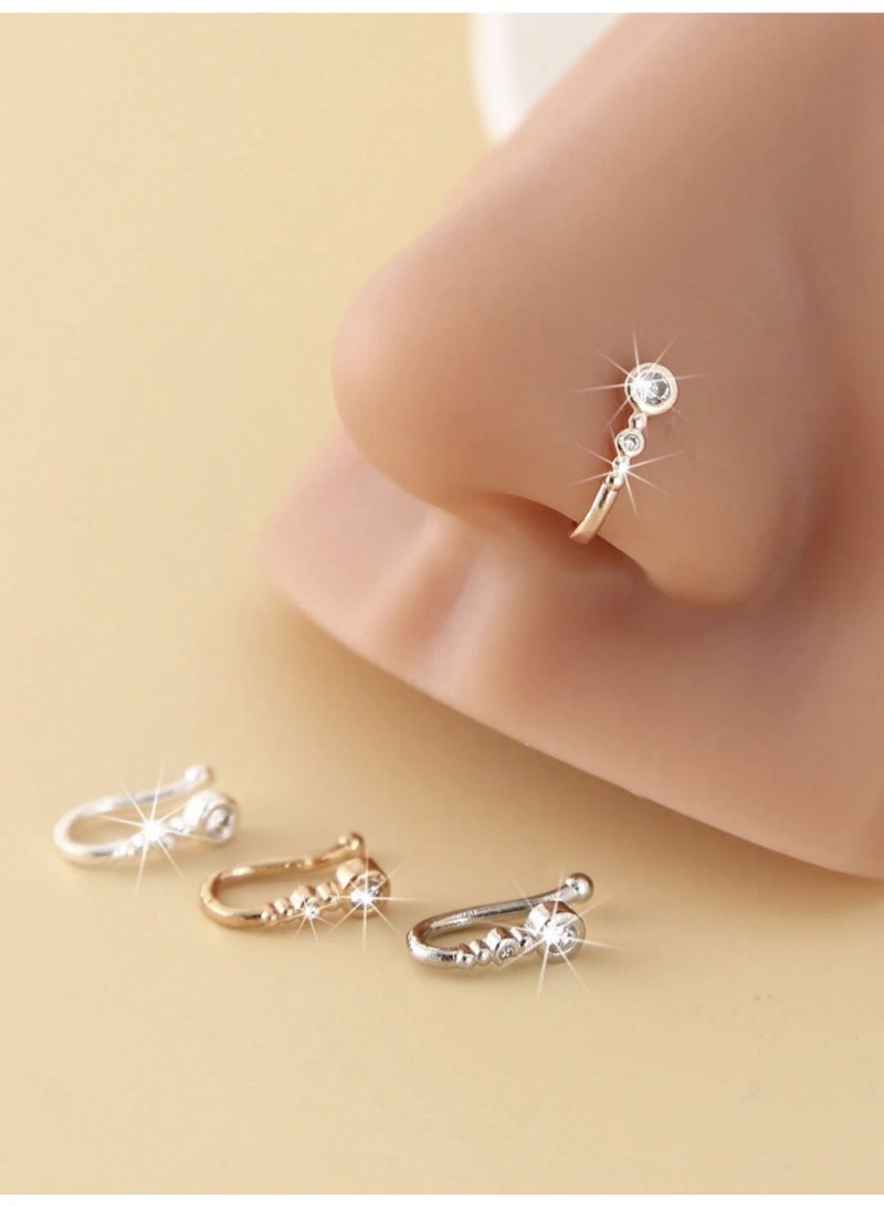 veya 4PCS U-SHAPED ZIRCON NOSE RINGS  – MODERN & ELEGANT SET - Image 1
